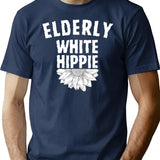 Elderly White Hippie (2) T-Shirt - Retro Graphic Tee for Men & Women - Navy
