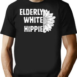Elderly White Hippie T-Shirt - Retro Graphic Tee for Men & Women - Black