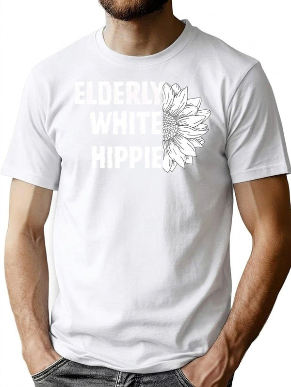 Elderly White Hippie T-Shirt for Men & Women, T-Shirts Graphic Tee - White