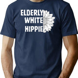 Elderly White Hippie T-Shirt for Men & Women, T-Shirts Graphic Tee - Navy
