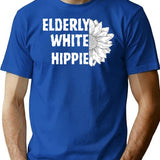 Elderly White Hippie T-Shirt - Retro Graphic Tee for Men & Women - Blue