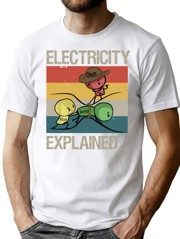 Electricity Explained... Vintage Retro T-Shirt for Men & Women, T-Shirts Graphic Tee - White