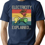 Electricity Explained... Vintage Retro T-Shirt - Retro Graphic Casual Tee - Navy
