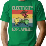 Electricity Explained... Vintage Retro T-Shirt - Retro Graphic Casual Tee - Green