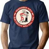 Electricity Will Kill You Kids T-Shirt - Retro Graphic Tee for Men & Women - Navy