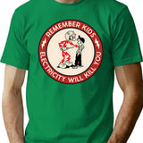 Electricity Will Kill You Kids T-Shirt - Retro Graphic Tee for Men & Women - Green