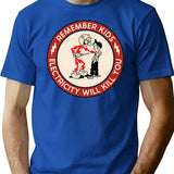 Electricity Will Kill You Kids T-Shirt - Retro Graphic Tee for Men & Women - Blue