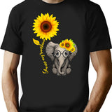 Elephant Sunflower You Are My Sunshine T-Shirt - Black