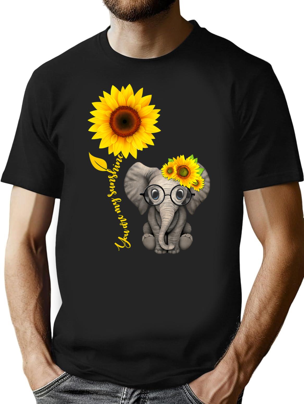 Elephant Sunflower You Are My Sunshine T-Shirt - Black