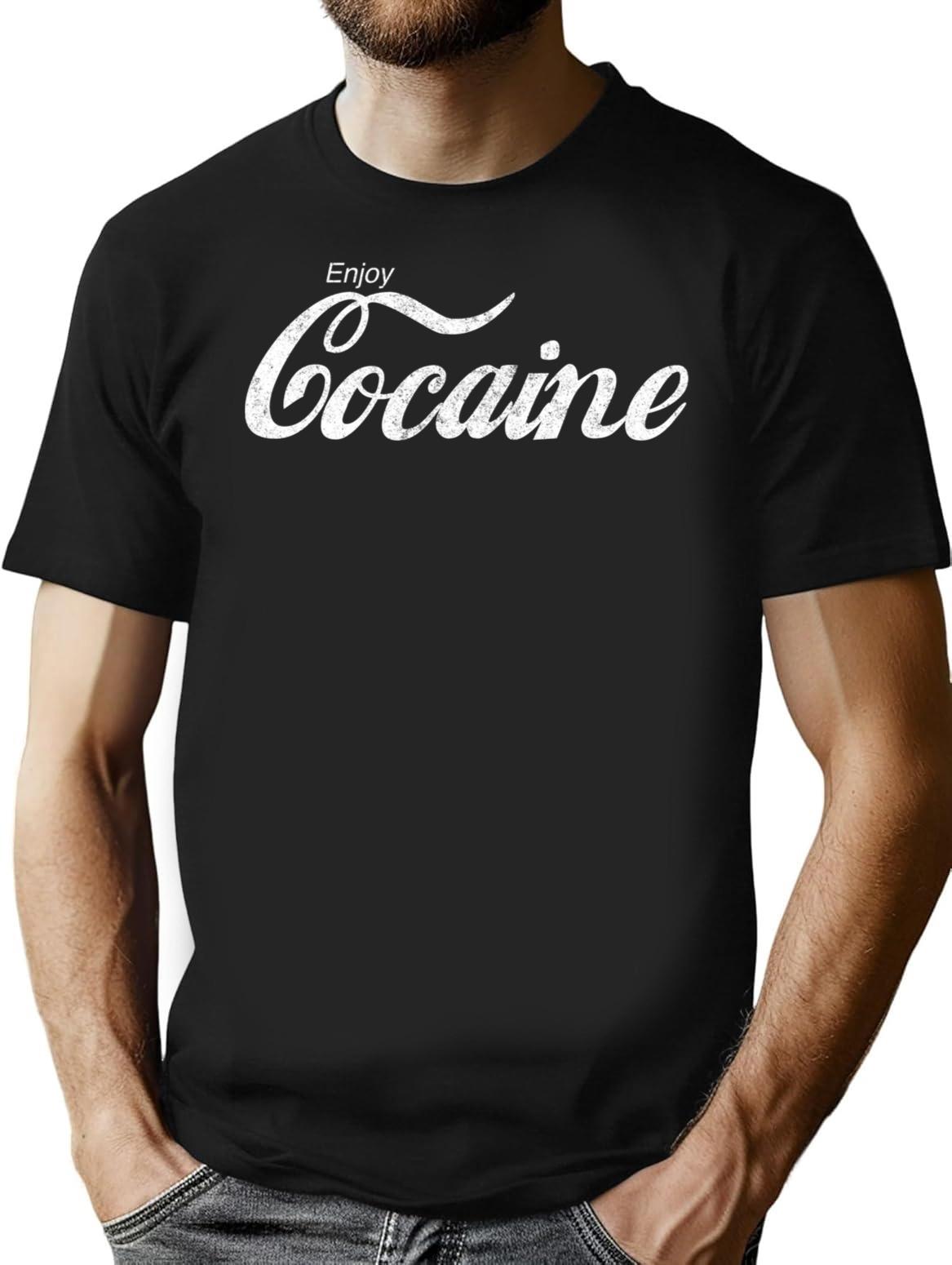 Enjoy Cocaine - Vintage T-Shirt - Retro Graphic Casual Tee - Black