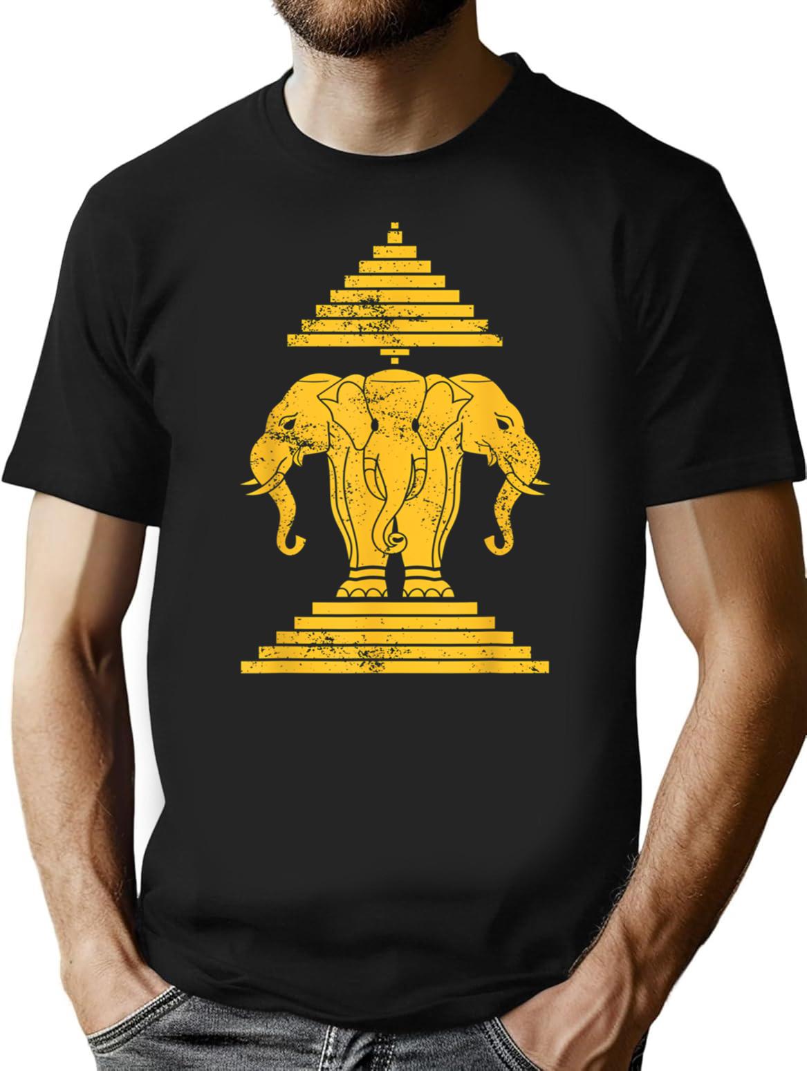 Erawan Three Headed Elephant Kingdom Of Laos T-Shirt - Black