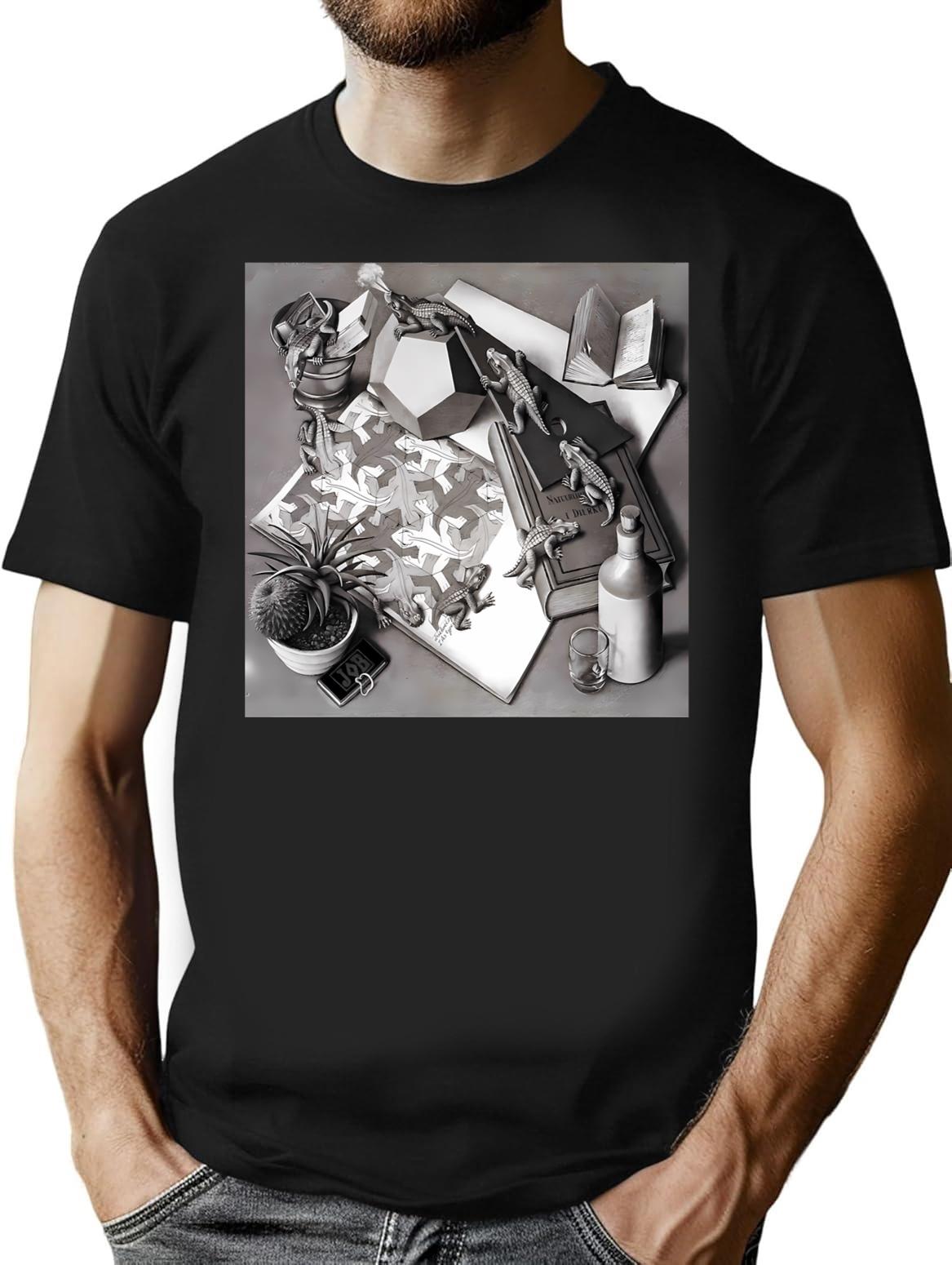 Escher Classic T Shirt - Retro Graphic Tee for Men & Women - Black