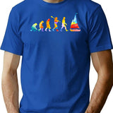 Evolution Watercolor Sailing T-Shirt - Retro Graphic Tee for Men & Women - Blue