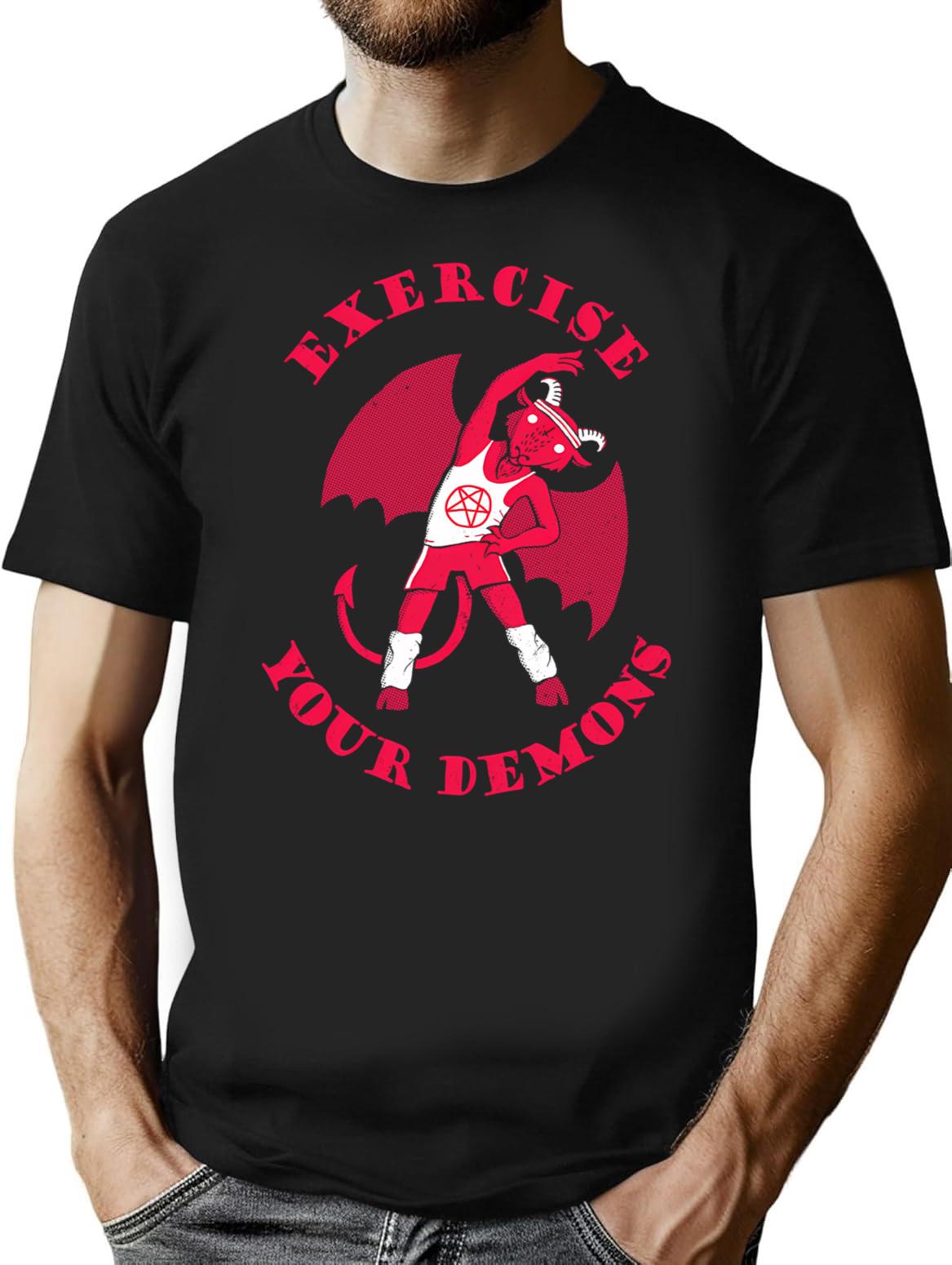 Exercise Your Demons T-Shirt - Retro Graphic Tee for Men & Women - Black