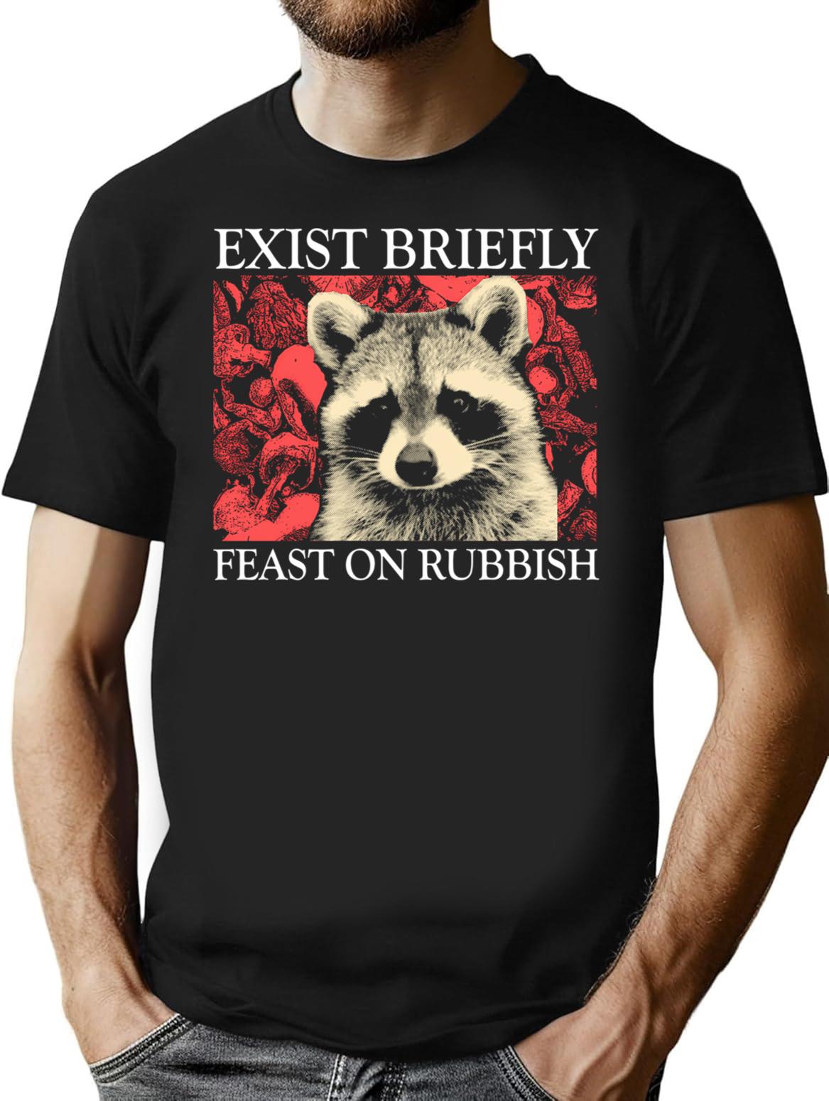 Exist Briefly Raccoon T-Shirt - Retro Graphic Tee for Men & Women - Black
