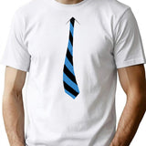 Fake Necktie Fashion Series - Retro Blue And Black Stripes T-Shirt - White