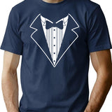 Fake Tux Tuxedo Suit Tie T-Shirt - Retro Graphic Tee for Men & Women - Navy