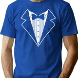 Fake Tux Tuxedo Suit Tie T-Shirt - Retro Graphic Tee for Men & Women - Blue