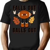 Falls Out Balls Out Funny Retro Football Art T-Shirt - Black