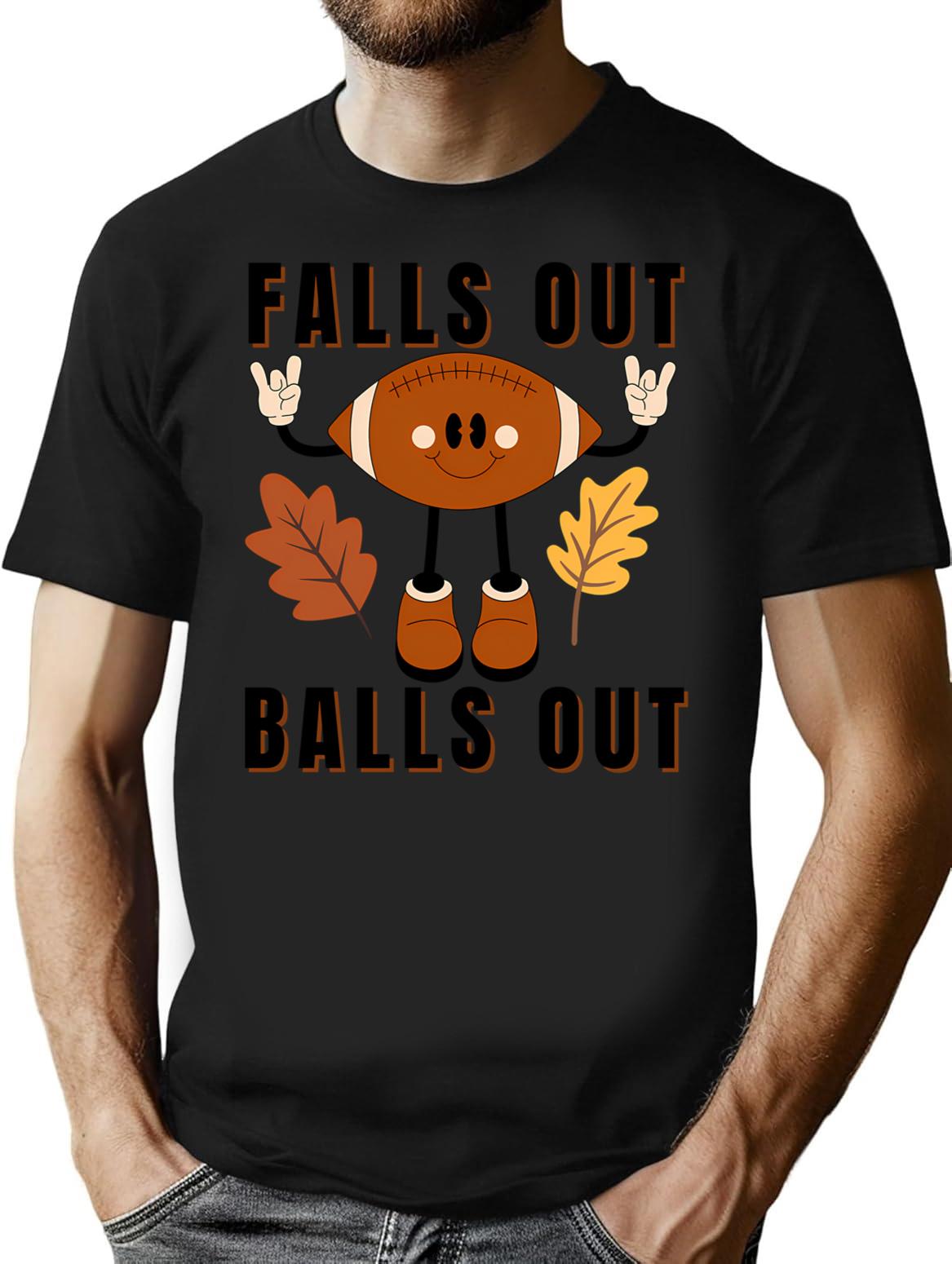 Falls Out Balls Out Funny Retro Football Art T-Shirt - Black