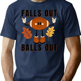 Falls Out Balls Out Funny Retro Football Art T-Shirt - Navy