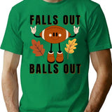 Falls Out Balls Out Funny Retro Football Art T-Shirt - Green