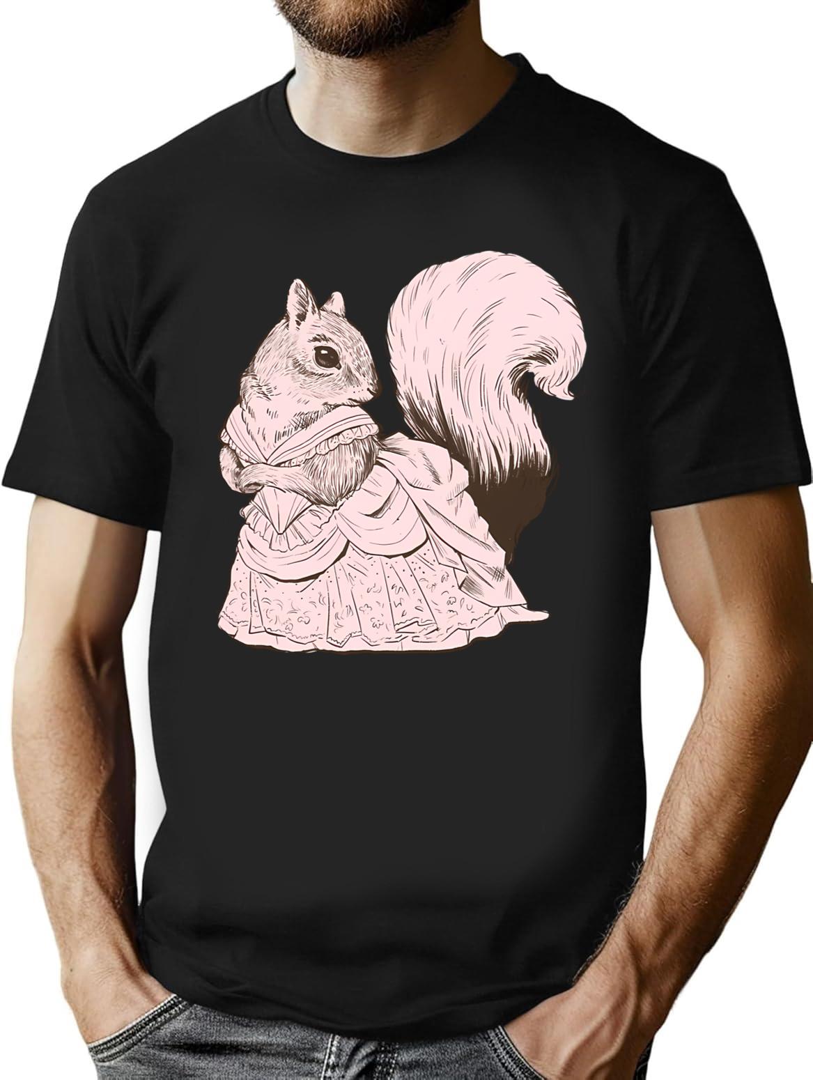 Fancy Victorian Squirrel Lady T-Shirt - Retro Graphic Tee for Men & Women - Black