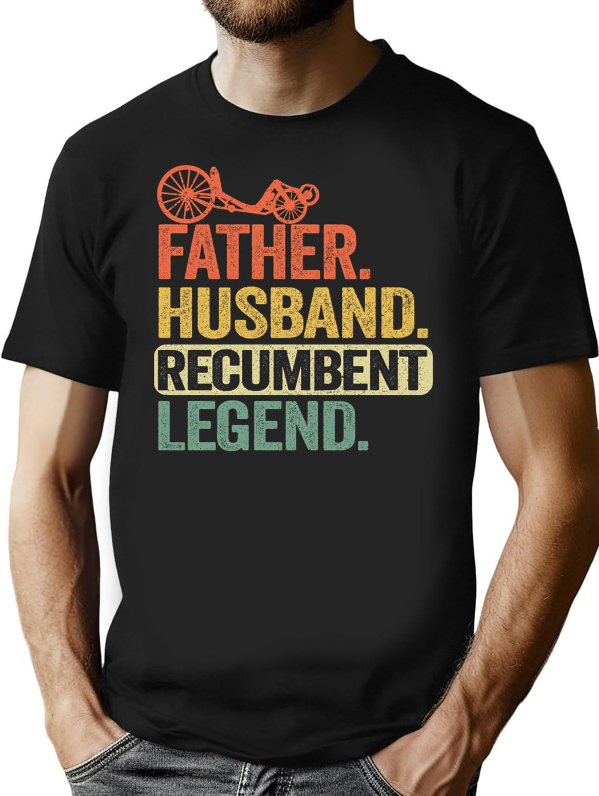 Father Husband Recumbent Legend Funny Recumbent Bike T-Shirt for Men & Women, T-Shirts Graphic Tee - Black