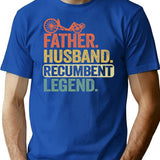 Father Husband Recumbent Legend Funny Recumbent Bike T-Shirt - Blue