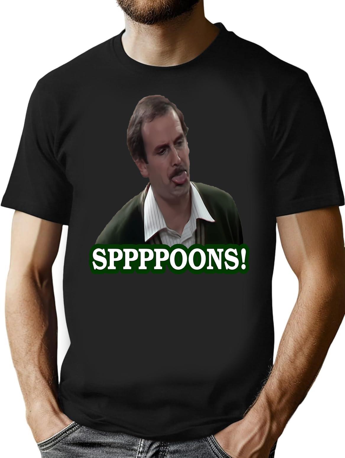 Fawlty Towers Sppppoons T-Shirt - Retro Graphic Tee for Men & Women - Black