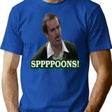 Fawlty Towers Sppppoons T-Shirt - Retro Graphic Tee for Men & Women - Blue