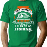 Fishing Retirement Plan Funny Fishing Humour T-Shirt - Green