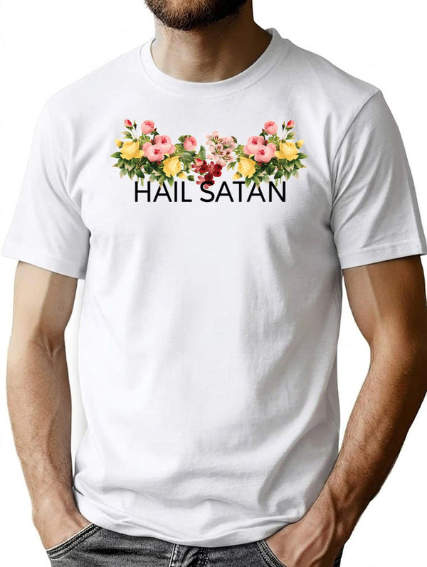 Floral Hail Satan T-Shirt for Men & Women, T-Shirts Graphic Tee - White