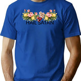 Floral Hail Satan T-Shirt - Retro Graphic Tee for Men & Women - Blue