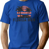 Florida Man State Funny Meme Vintage Palm Trees And Sunset Retro Sun T-Shirt for Men & Women, T-Shirts Graphic Tee - Blue
