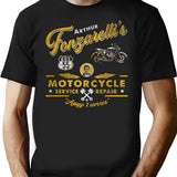 Fonzy Motorcycle Repair Service Worn Out T-Shirt for Men & Women, T-Shirts Graphic Tee - Black