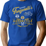 Fonzy Motorcycle Repair Service Worn Out T-Shirt for Men & Women, T-Shirts Graphic Tee - Blue