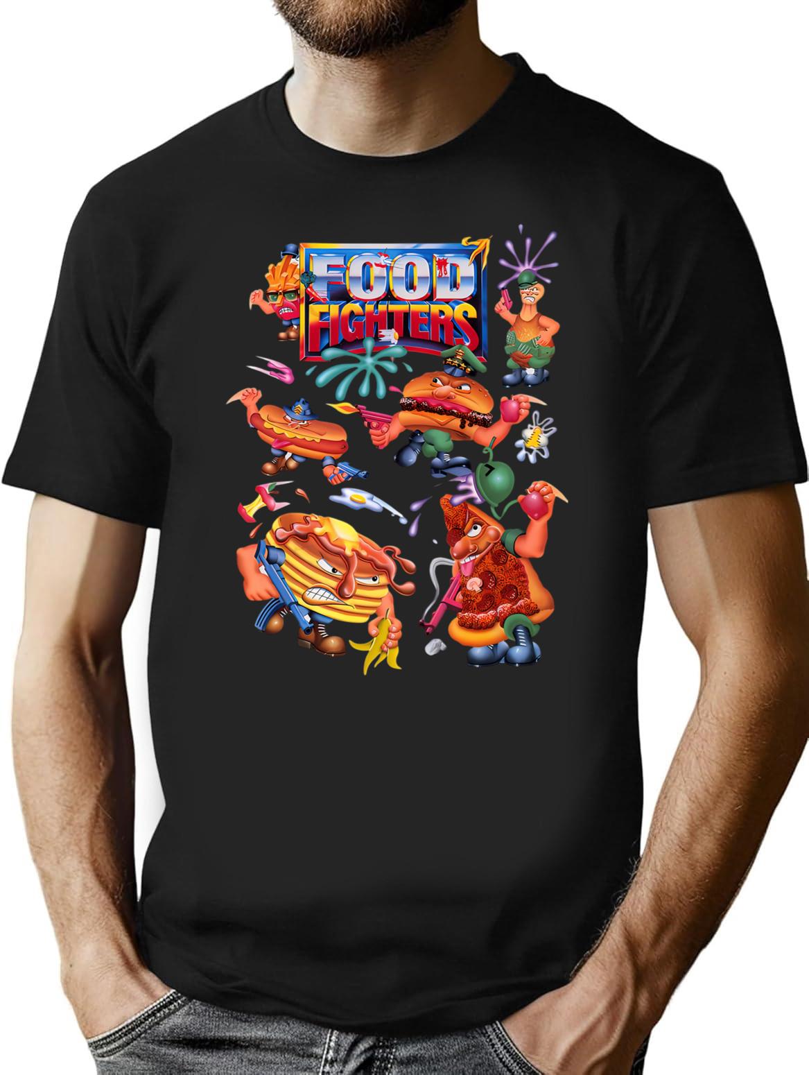 Food Fighters Action Figures Hd T-Shirt - Retro Graphic Tee for Men & Women - Black