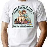 Forbidden Knowledge With Banned Books T-Shirt - Retro Graphic Tee for Men & Women - White