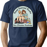 Forbidden Knowledge With Banned Books T-Shirt - Retro Graphic Tee for Men & Women - Navy