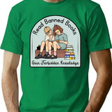 Forbidden Knowledge With Banned Books T-Shirt - Retro Graphic Tee for Men & Women - Green