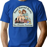 Forbidden Knowledge With Banned Books T-Shirt - Retro Graphic Tee for Men & Women - Blue