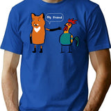 Fox And Chicken Funny T-shirt Design My Friend Funny T-shirt Gift Friends Wolf And Chicken Funny T-shirt. - Blue