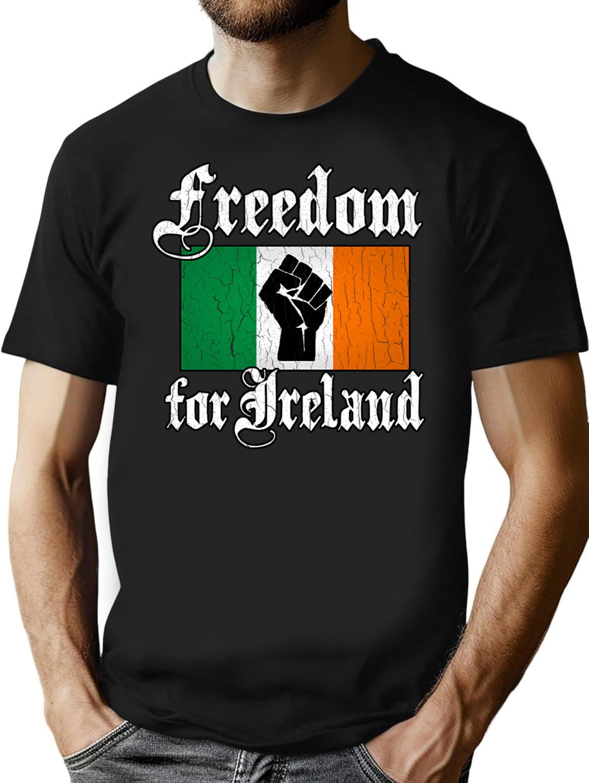 Freedom For Ireland (vintage Distressed) T-Shirt - Retro Graphic Casual Tee - Black