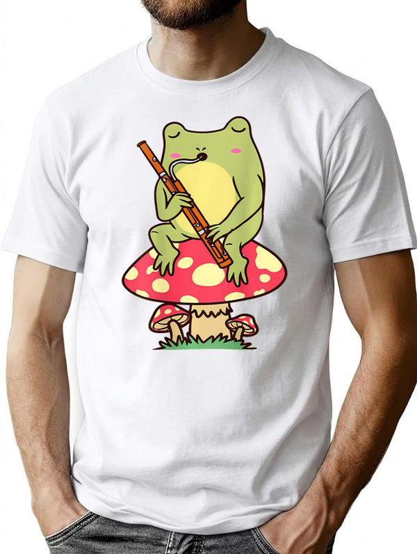 Frog On Mushroom Bassoon Player Bassoonist T-Shirt for Men & Women, T-Shirts Graphic Tee - White
