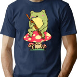 Frog On Mushroom Bassoon Player Bassoonist T-Shirt for Men & Women, T-Shirts Graphic Tee - Navy