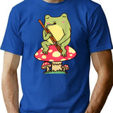 Frog On Mushroom Bassoon Player Bassoonist T-Shirt for Men & Women, T-Shirts Graphic Tee - Blue