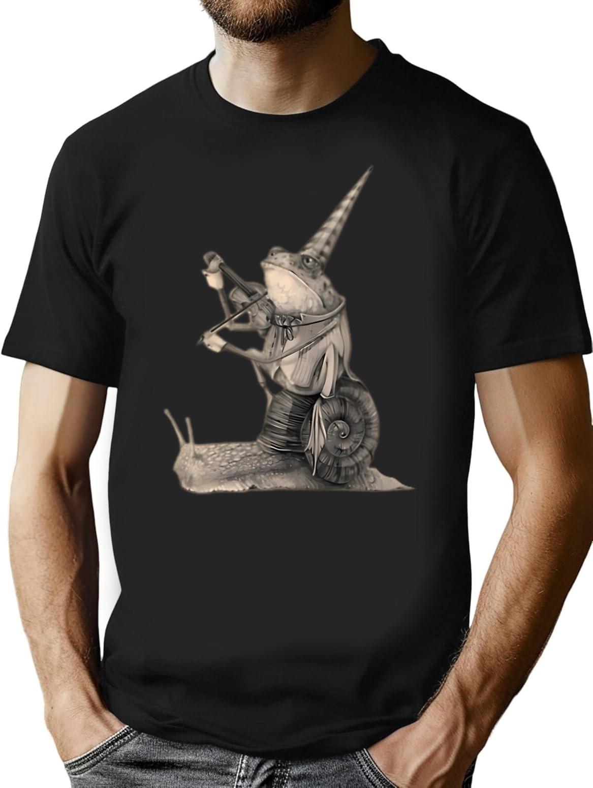 Frog Playing Violin While Riding A Snail Medieval Renaissance T-Shirt - Black