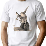 Frog Playing Violin While Riding A Snail Medieval Renaissance T-Shirt - White
