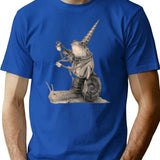 Frog Playing Violin While Riding A Snail Medieval Renaissance T-Shirt - Blue